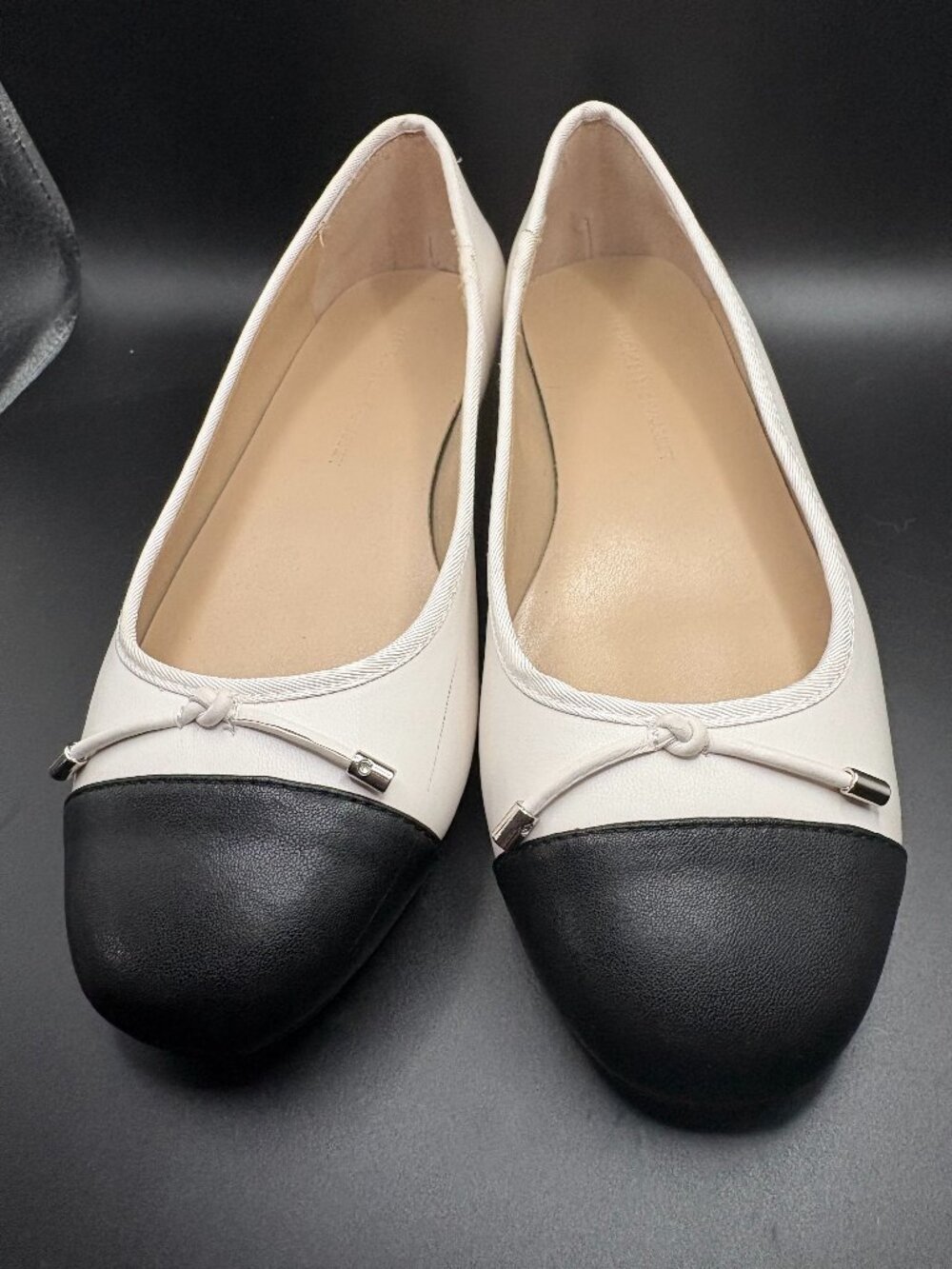 White House Black Market Cap Toe Ballet Flats 6.5 Black Ivory Two Tone